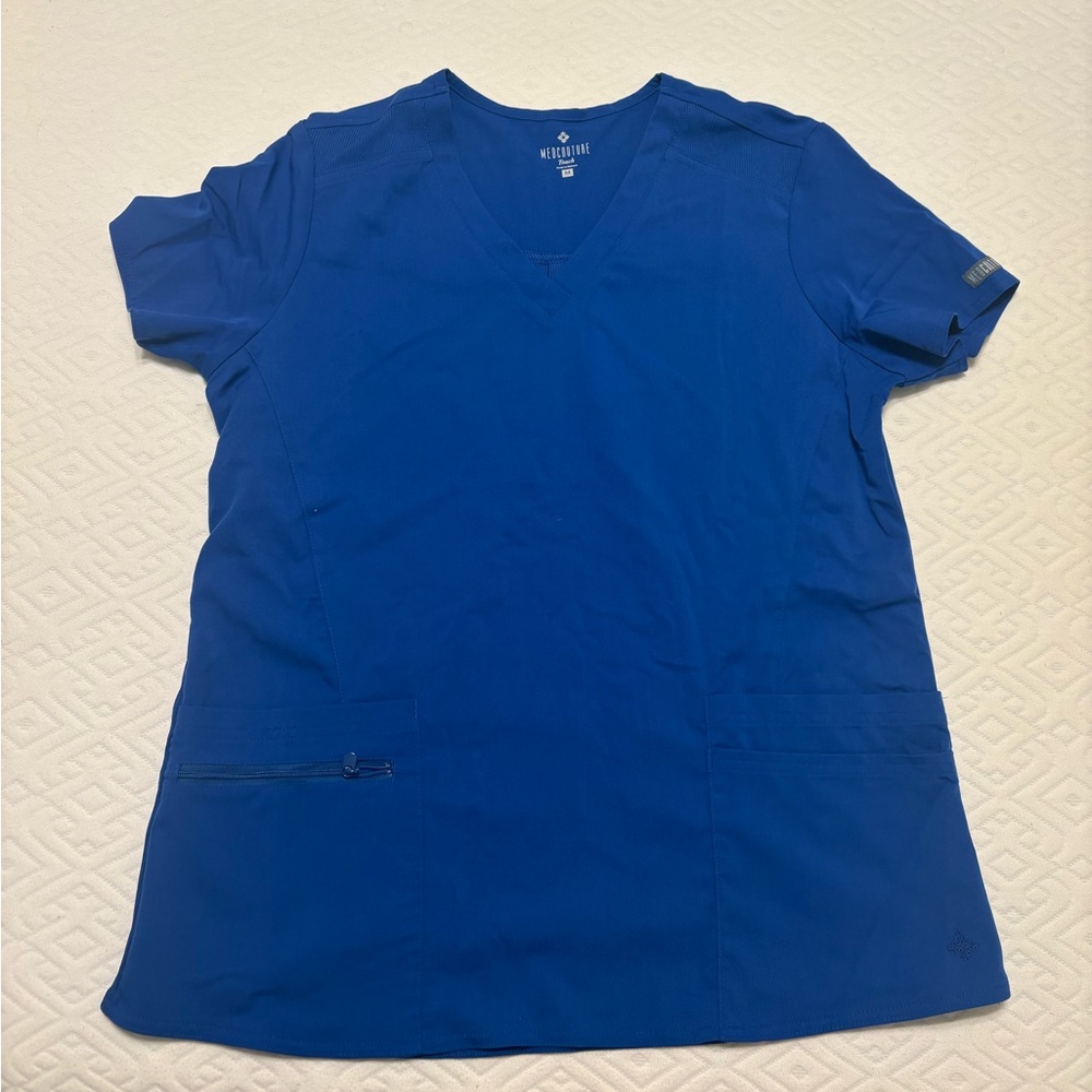 Med Couture Women's V-Neck Royal Blue Top